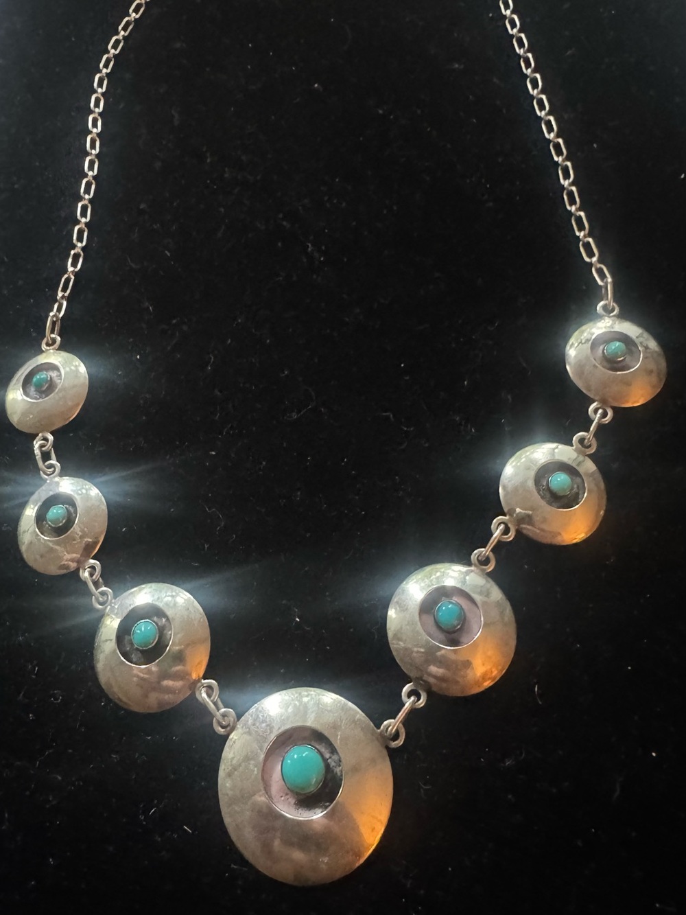 Sterling Silver Turquoise Disc Necklace - Women Jewelry